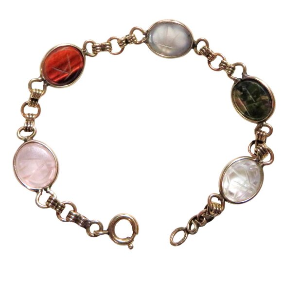Vintage 12K Gold Filled Aumara Scarab Beetle Egyptian Revival Gemstone Bracelet - Picture 2 of 10